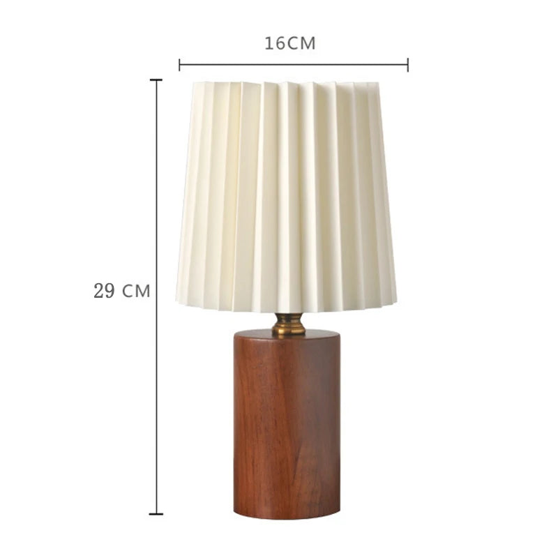 Vintage Pleated Table Lamp – USB Nordic Wood Base Lamp