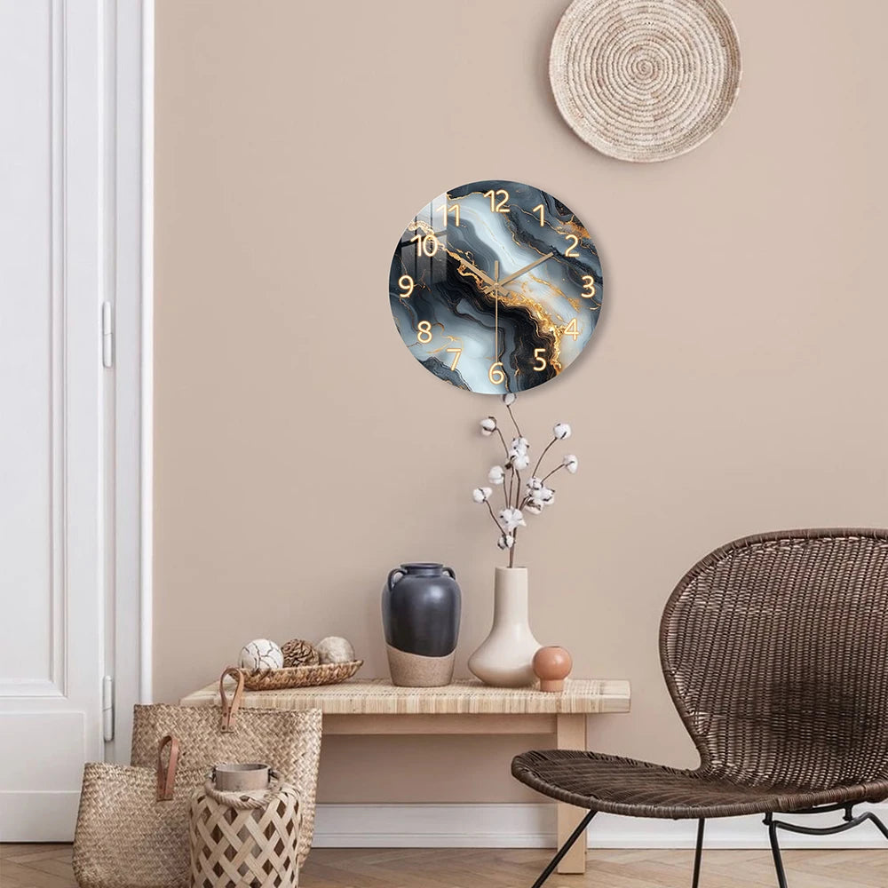 Blue & Gold Marble-Look Wall Clock – Silent Bamboo Design