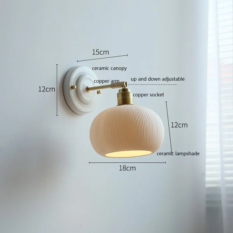 Nordic Cream Ceramic Wall Lamp – Vintage Flower Sconce