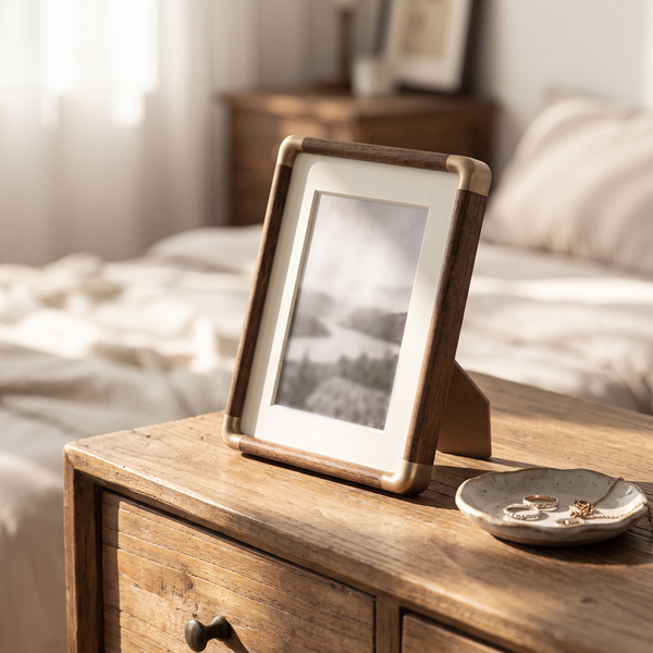 Vintage Solid Wood Tabletop Photo Frame on a chest of drawers