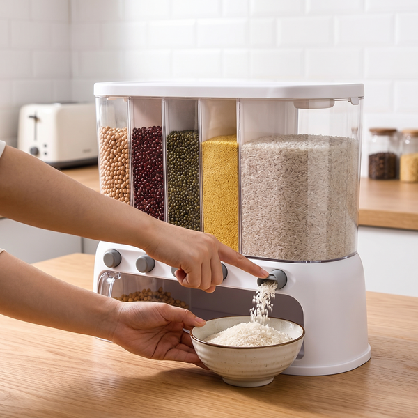 12L Multi-Compartment Grain Dispenser in use on a kitchen worktop