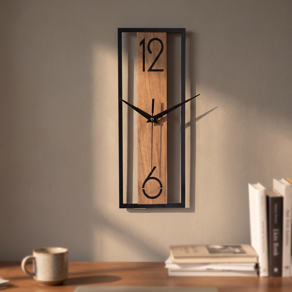 Modern Rectangular Wall Clock with slim frame in a home office