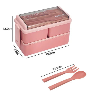 1400Ml Double Layer Bento Box | Portable Lunch Box with Fork & Spoon