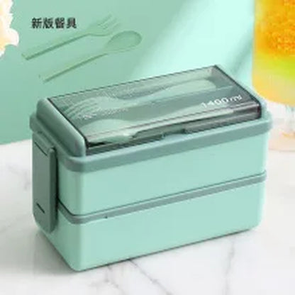 1400Ml Double Layer Bento Box | Portable Lunch Box with Fork & Spoon