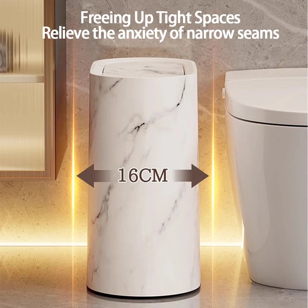 Marble Pattern Trash Can | Modern Bathroom & Kitchen Bin with Lid