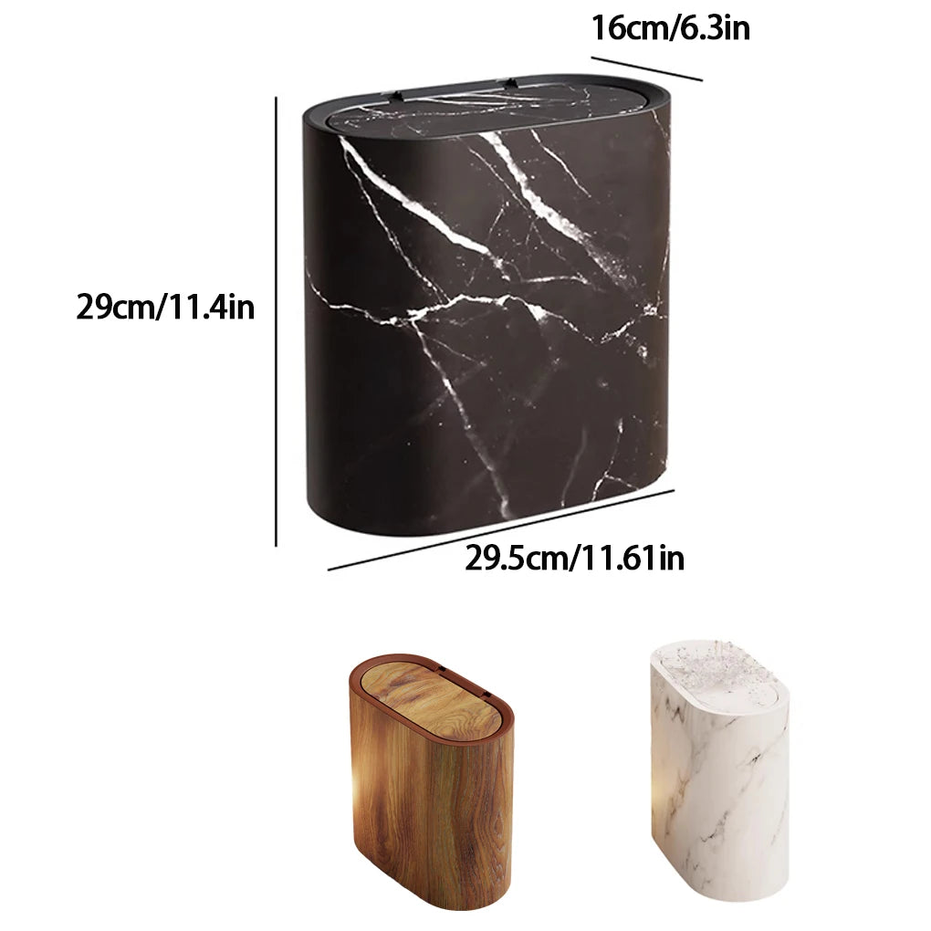 Marble Pattern Trash Can | Modern Bathroom & Kitchen Bin with Lid