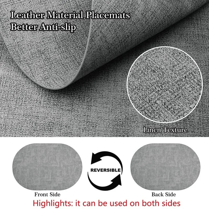 Oval Faux Leather Placemats | Heat Resistant & Non-Slip