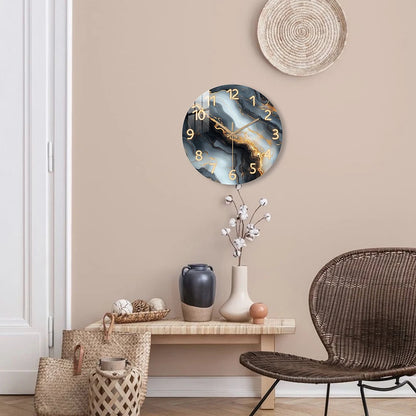 Blue & Gold Marble-Look Wall Clock – Silent Bamboo Design