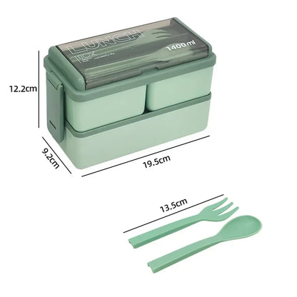 1400Ml Double Layer Bento Box | Portable Lunch Box with Fork & Spoon