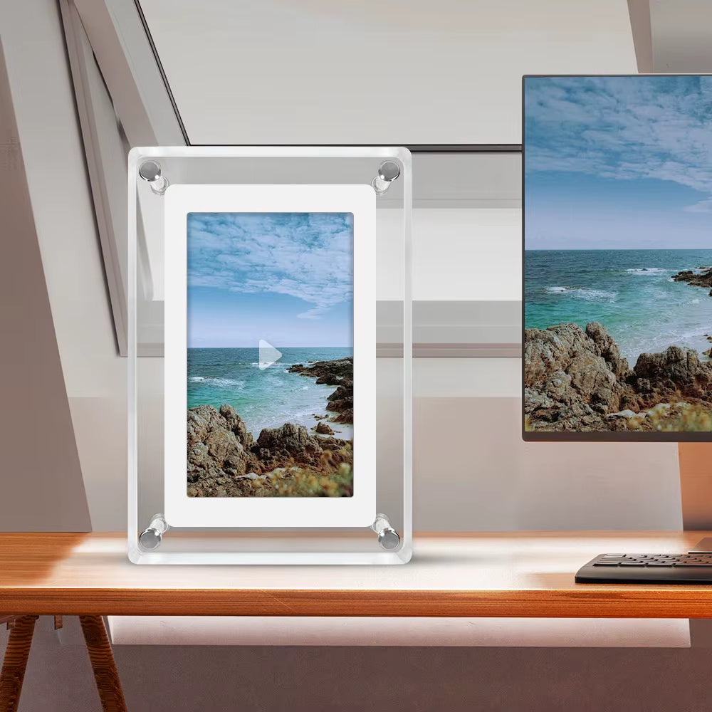 Acrylic Digital Photo Frame | Portable IPS Display with Built-In Battery
