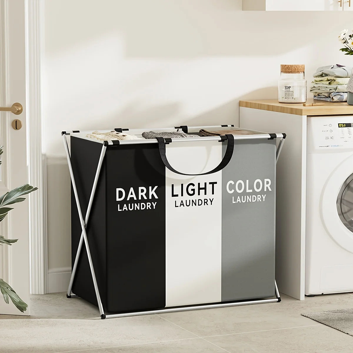 Multi-Section Laundry Hamper | Foldable Clothes Basket with Compartments