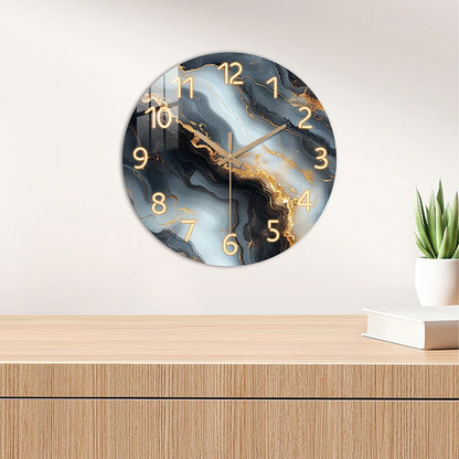 Blue & Gold Marble-Look Wall Clock – Silent Bamboo Design