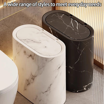 Marble Pattern Trash Can | Modern Bathroom & Kitchen Bin with Lid