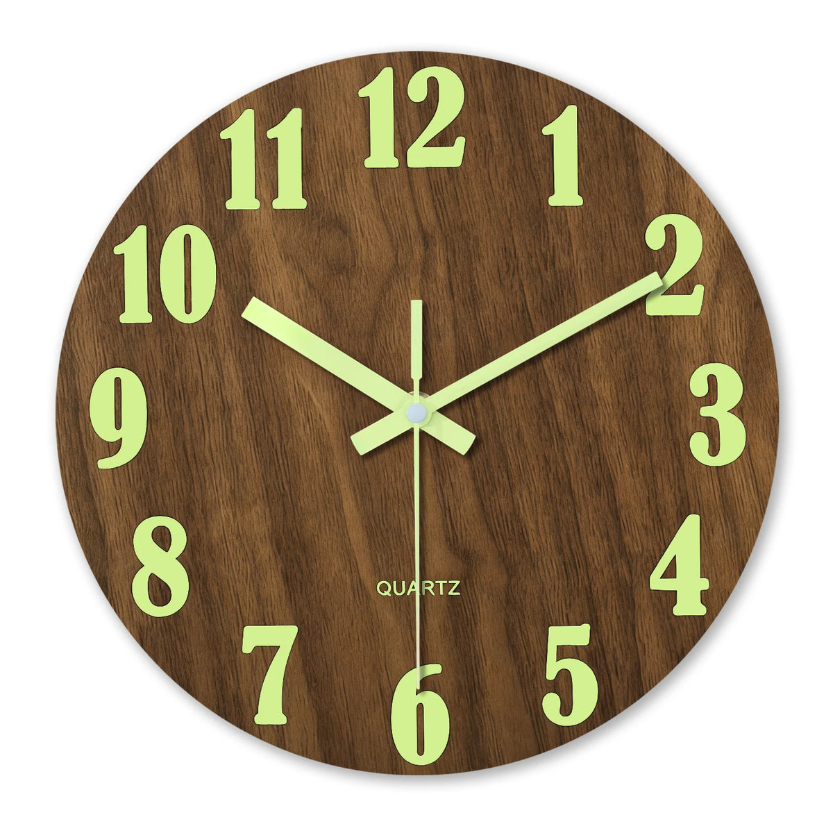Silent Wooden Wall Clock with Glow Numbers