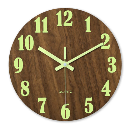 Silent Wooden Wall Clock with Glow Numbers