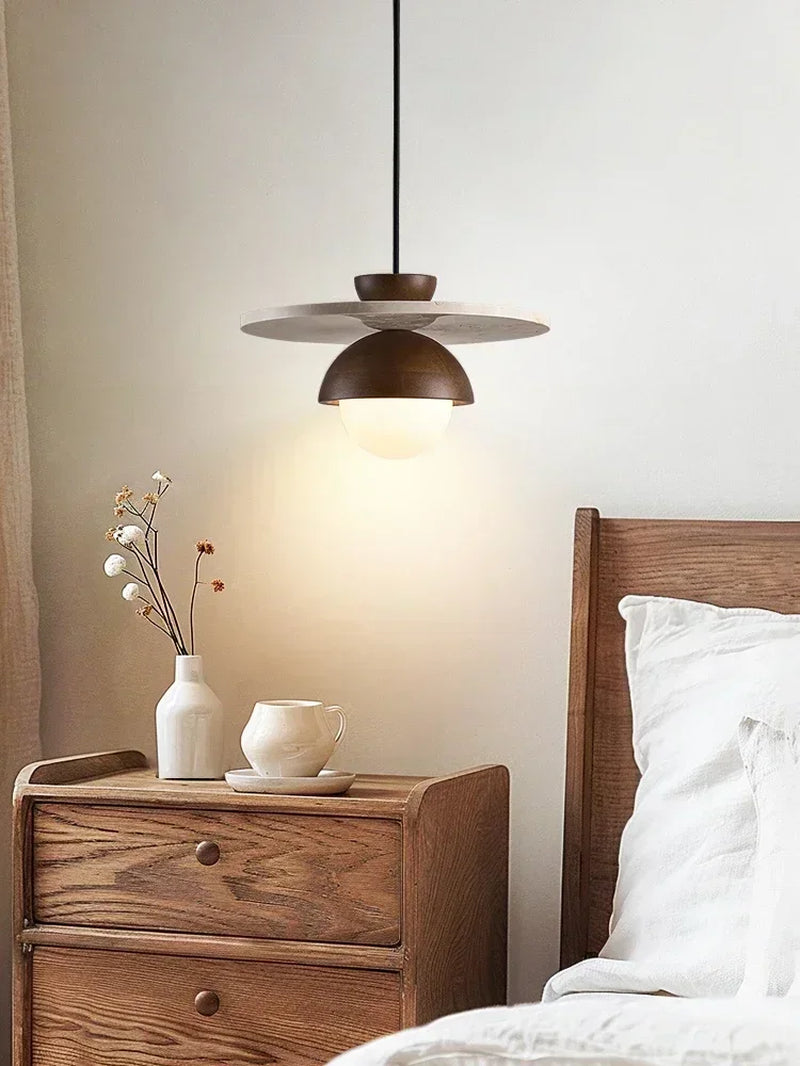 Denmark Creative Led Chandelier Walnut Wood Pendant Light Hanging Lights Bedside Small Lighting Fixtures Indoor Home Decor