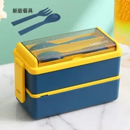 1400Ml Double Layer Bento Box | Portable Lunch Box with Fork & Spoon