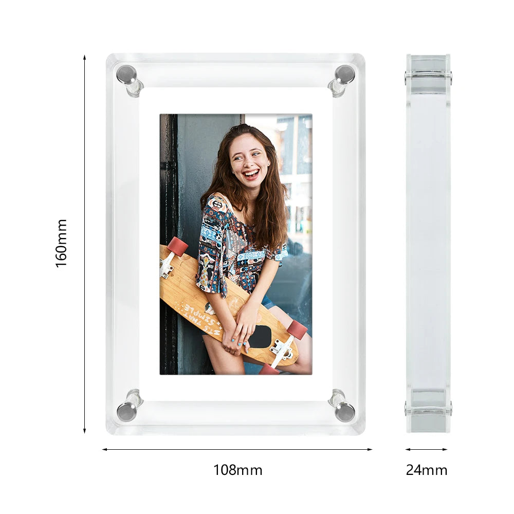 Acrylic Digital Photo Frame | Portable IPS Display with Built-In Battery