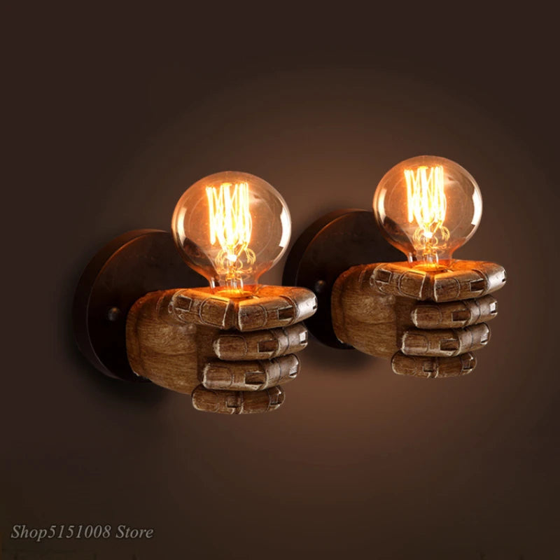 Industrial Hand Wall Lamp – Sculptural Resin Fist Sconce