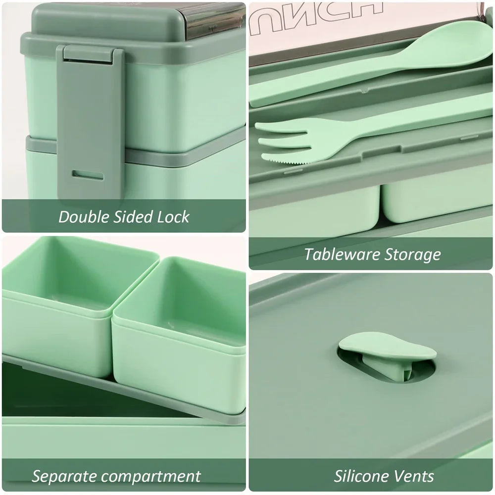 1400Ml Double Layer Bento Box | Portable Lunch Box with Fork & Spoon