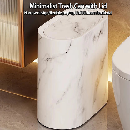 Marble Pattern Trash Can | Modern Bathroom & Kitchen Bin with Lid