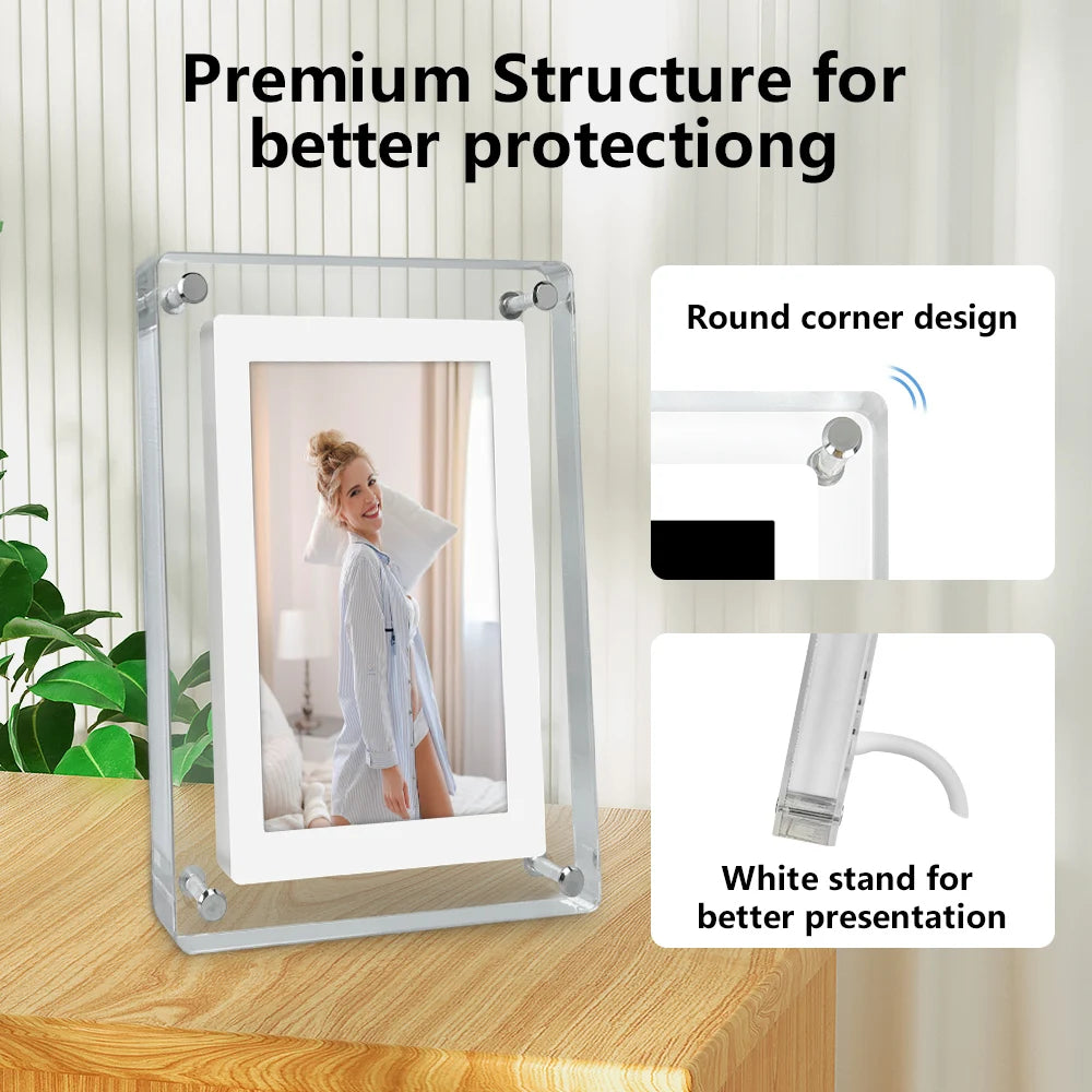 Acrylic Digital Photo Frame | Portable IPS Display with Built-In Battery
