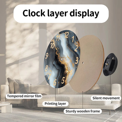 Blue & Gold Marble-Look Wall Clock – Silent Bamboo Design