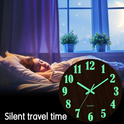 Silent Wooden Wall Clock with Glow Numbers