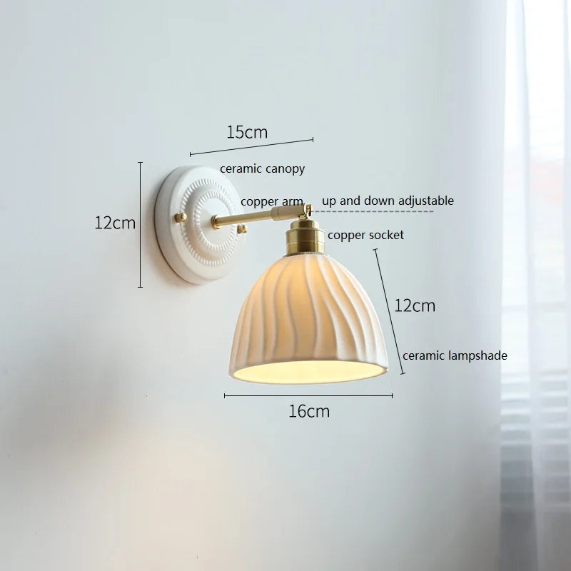 Nordic Cream Ceramic Wall Lamp – Vintage Flower Sconce
