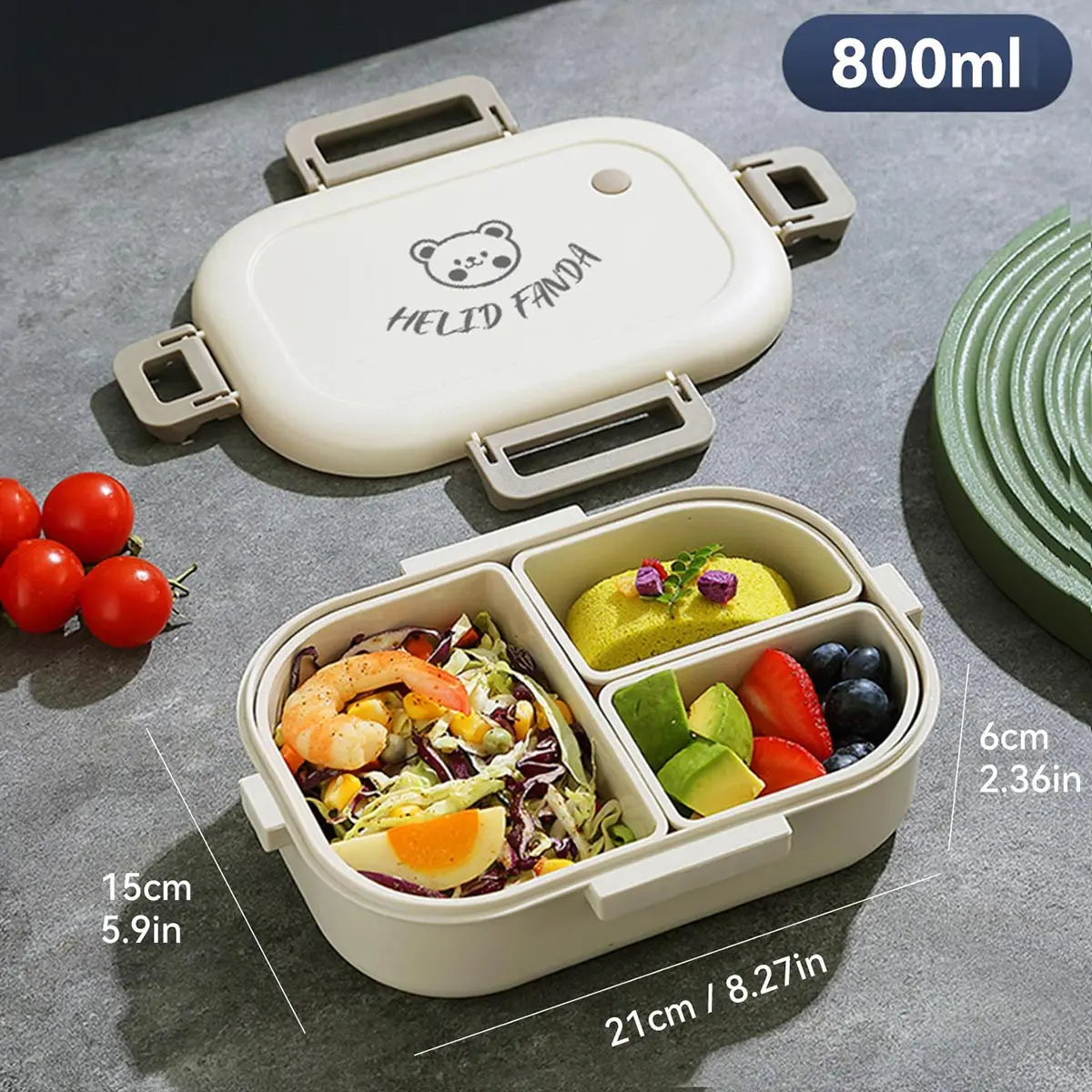 Portable Bento Lunch Box | Leak-Proof with 3 Compartments