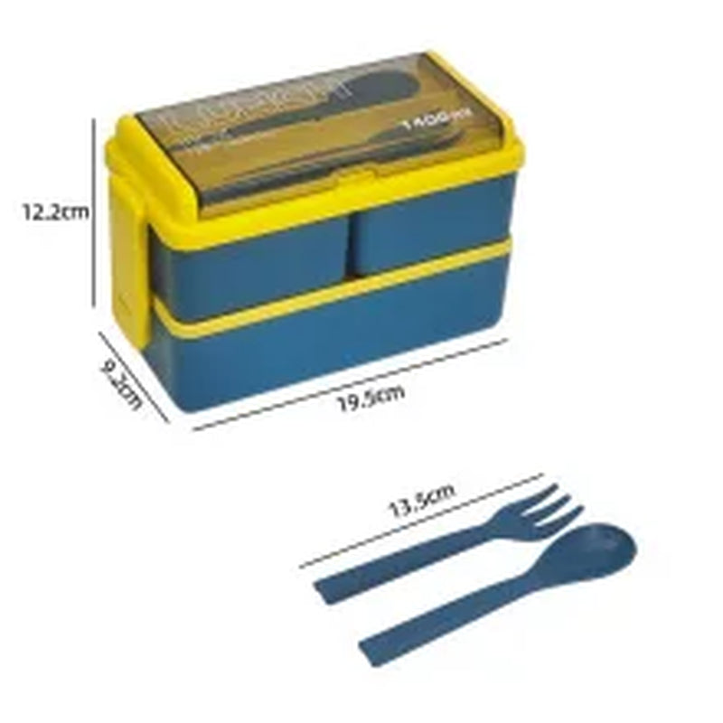 1400Ml Double Layer Bento Box | Portable Lunch Box with Fork & Spoon
