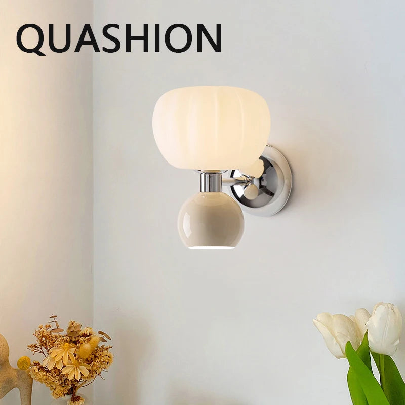 QUASHION Nordic Home Decor Wall Lamps Plastic and Iron Material Sconce Lightings Modern Soft Style Pumpkin Shape Bedroom Lustres