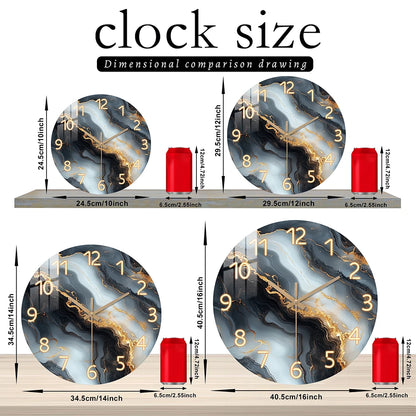 Blue & Gold Marble-Look Wall Clock – Silent Bamboo Design