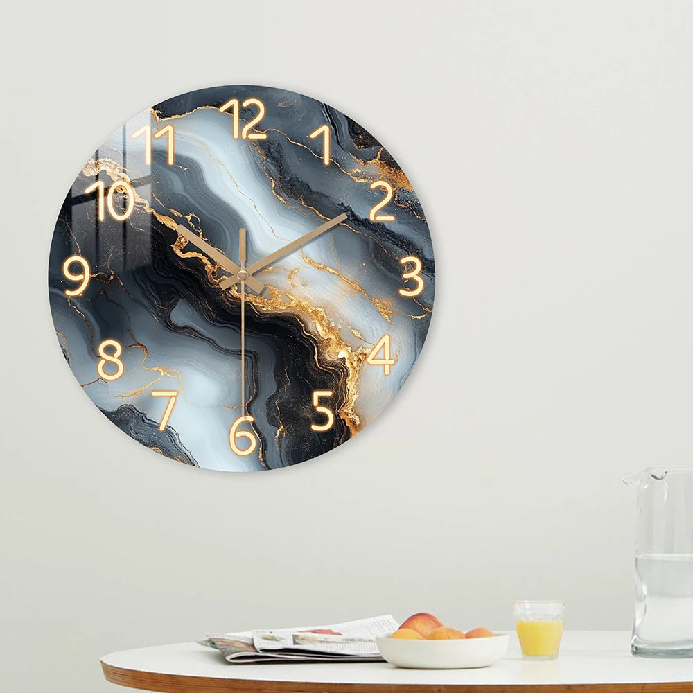 Blue & Gold Marble-Look Wall Clock – Silent Bamboo Design