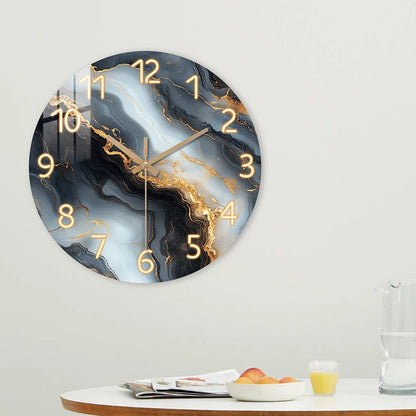 Blue & Gold Marble-Look Wall Clock – Silent Bamboo Design