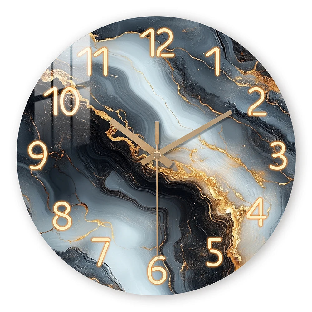 Blue & Gold Marble-Look Wall Clock – Silent Bamboo Design