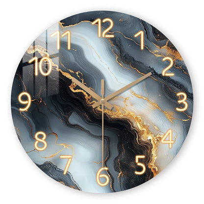 Blue & Gold Marble-Look Wall Clock – Silent Bamboo Design