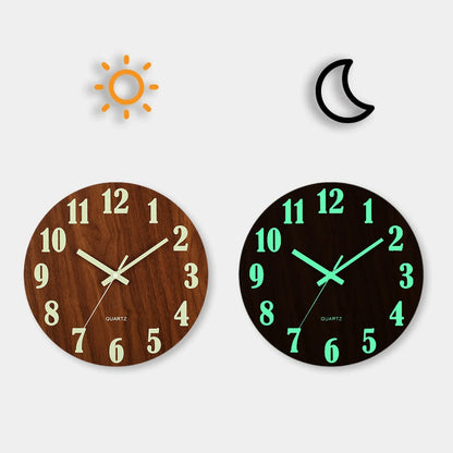 Silent Wooden Wall Clock with Glow Numbers
