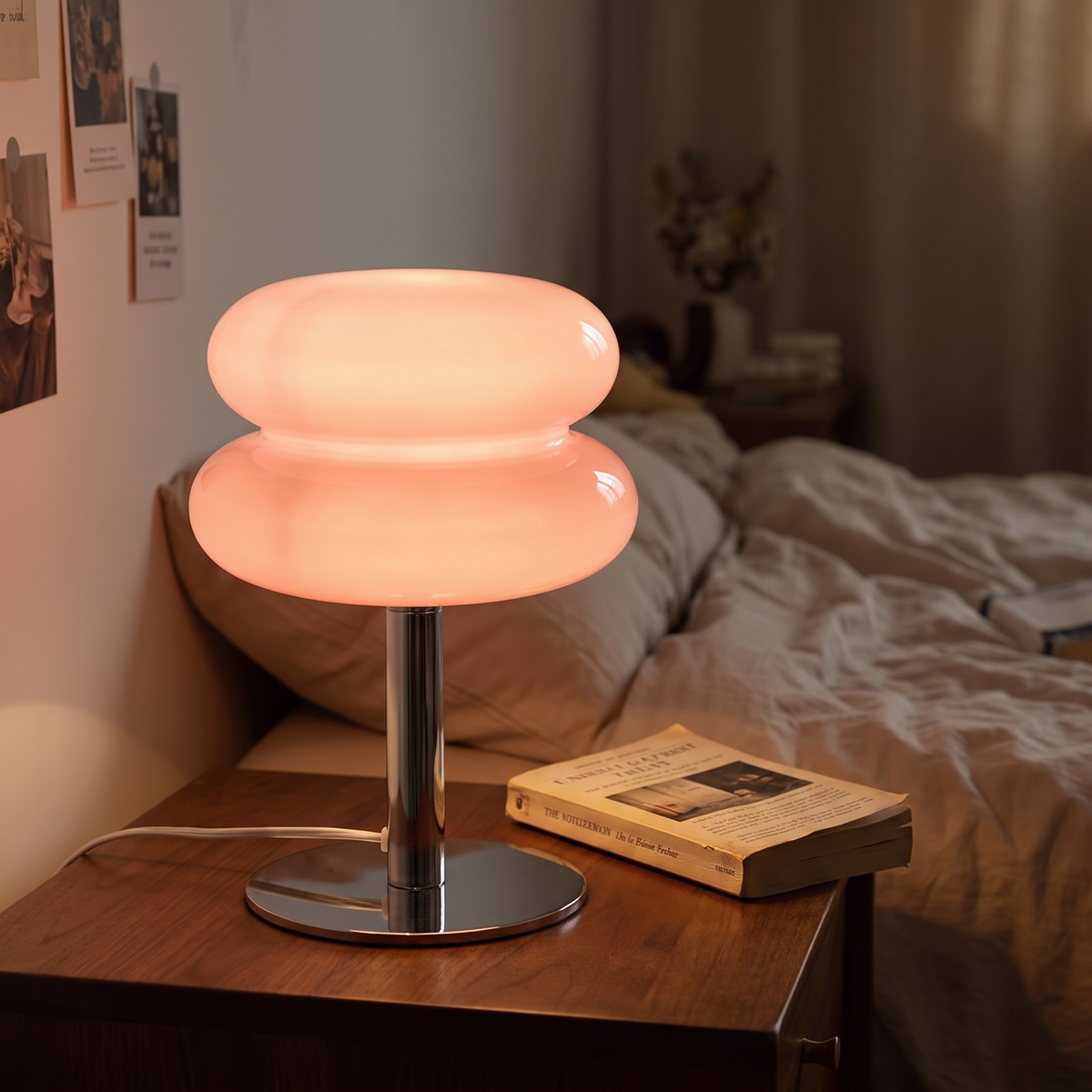 Retro Glass Table Lamp on a bedside table in a bedroom