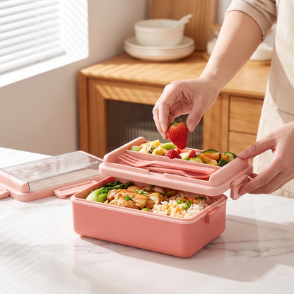 1400ml Double Layer Bento Box packed on a kitchen counter
