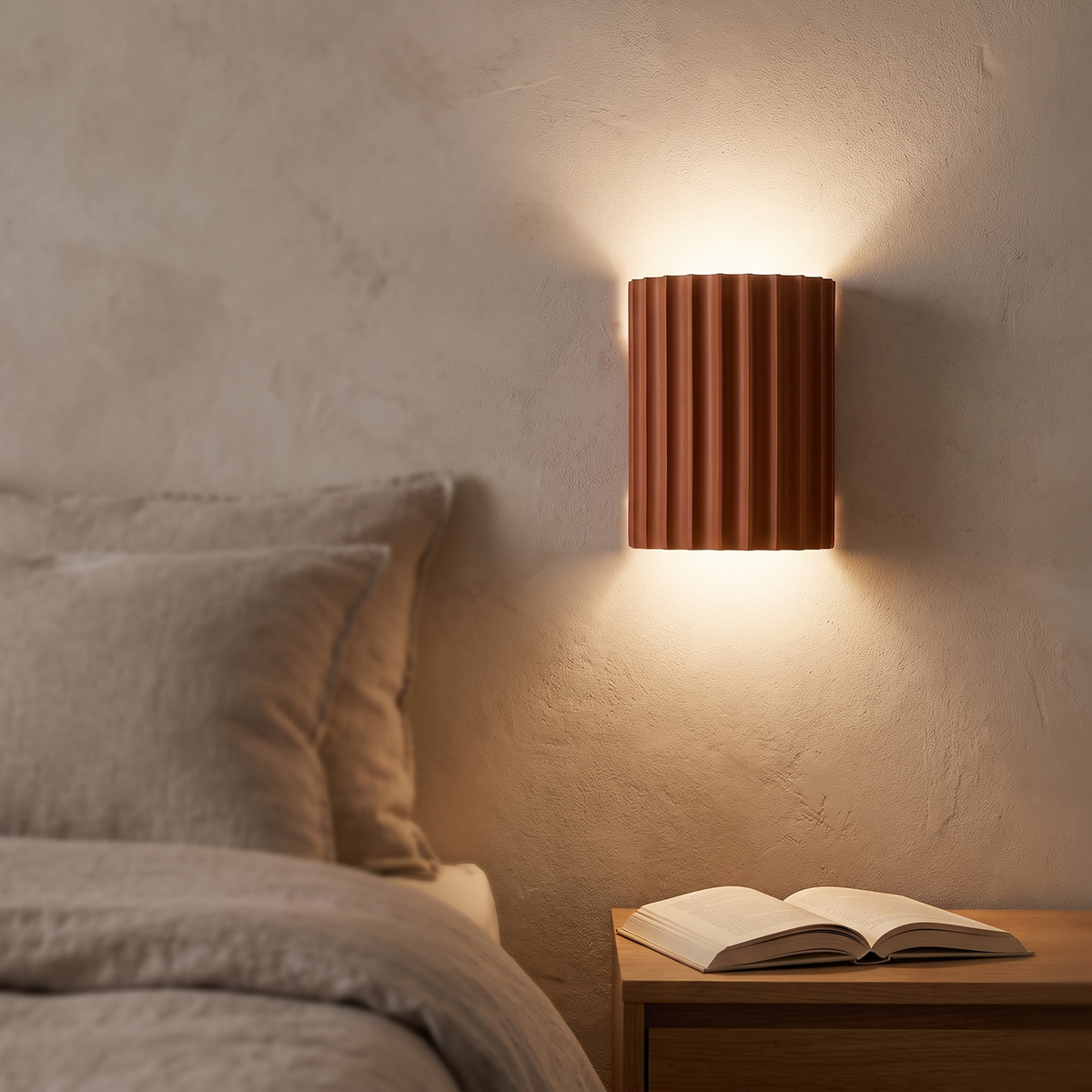 Nordic Modern Resin Wall Lamp lit beside a bed