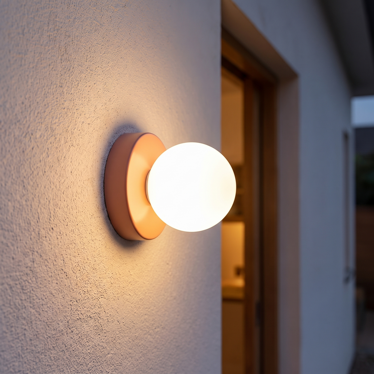 Macaron LED Wall Lamp with coloured glass shade lit in a hallway