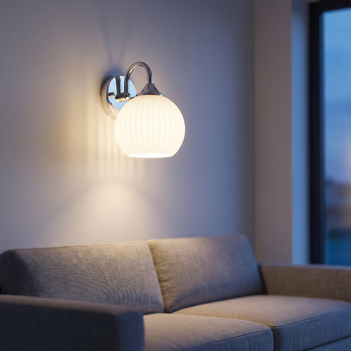 Chrome Minimalist LED Wall Lamp above a sofa