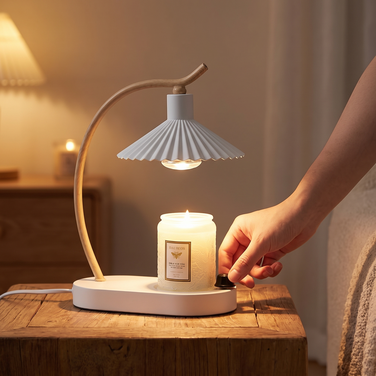 Nordic Candle Warmer Lamp in use over a candle jar